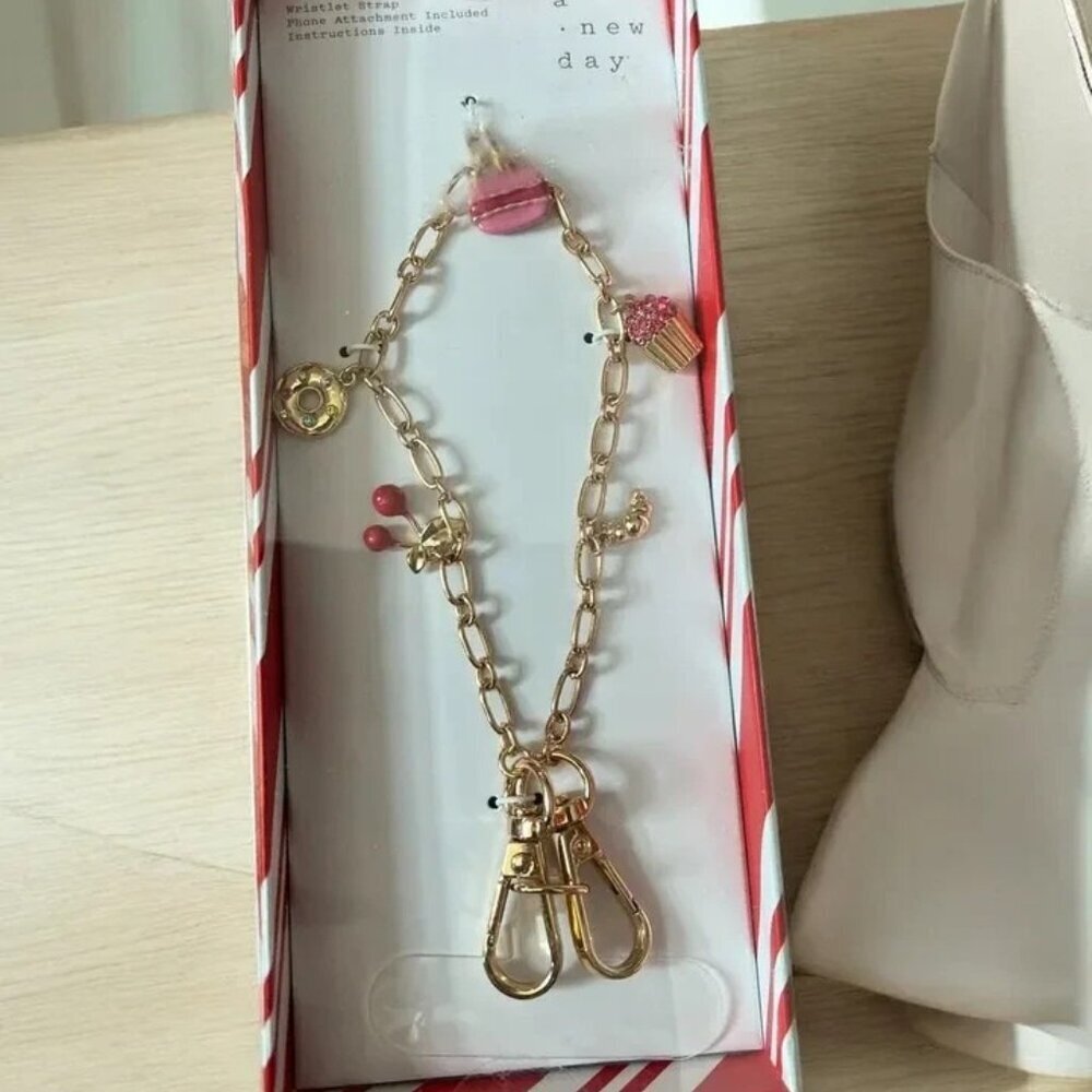 A New Day Pastry Bow And Cherry Charm Phone Strap Target Cell Wristlet Gold